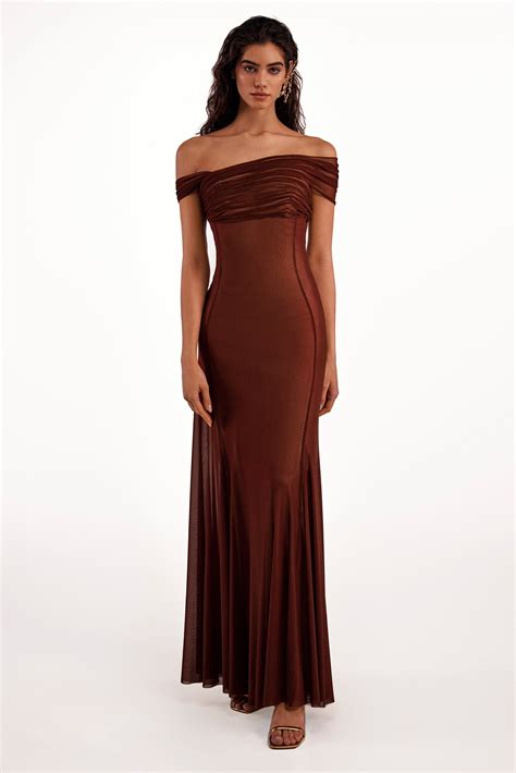 Second-skin maxi dress in chocolate color - XXL / Brown | Necklines for ...