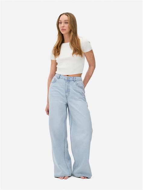 Women's Light Blue Mid-Rise Wide-Leg Jeans | Primark