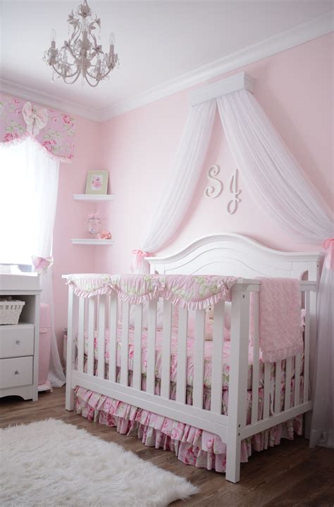 Pink Nursery Decor Ideas - White Crib with Chandelier
