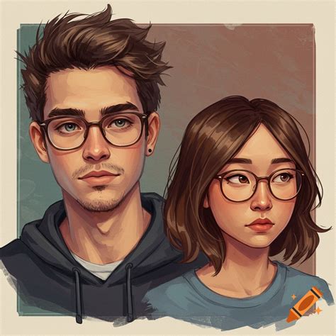 Light-skinned person with glasses and dark hair and an asian person with soft brown hair on Craiyon