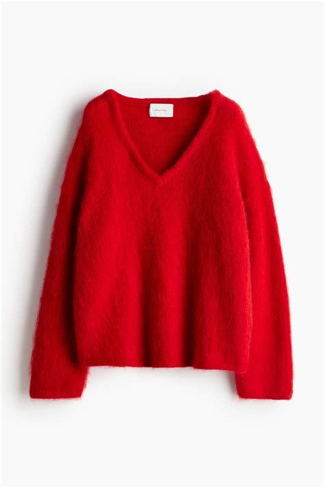 Oversized Mohair-Blend Sweater - Bright red - Ladies | H&M US