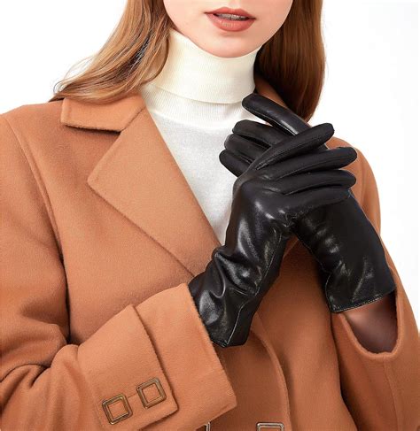 ZLUXURQ Damen Leder Handschuhe echtes Lammleder und mit Kaschmir Wolle ...