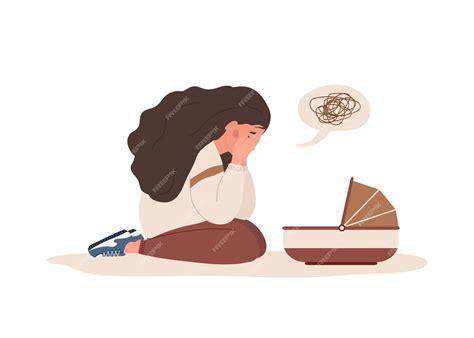 Depresión post-parto. la joven madre necesita ayuda psicológica. | Vector Premium