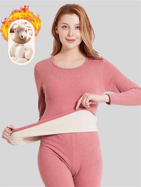 1pc Women Warm Wool & Silk Blended Thermal Underwear Top, Thick Fitted ...