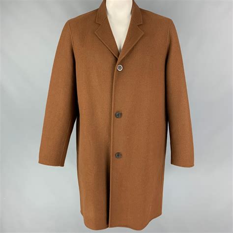 VINCE Size XL Brown Herringbone Wool Cashmere Notch Lapel Coat For Sale ...