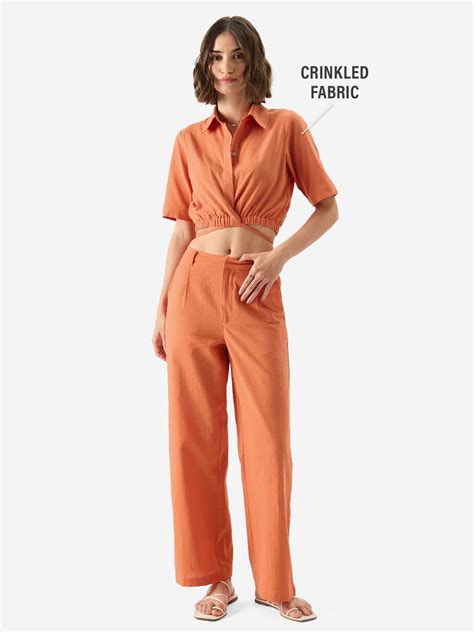 Buy Solids: Rust Cropped Shirts online at The Souled Store.