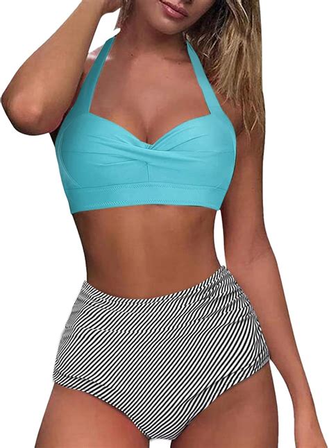 Women Bathing Suit Shorts Waist Piece Bikini Swimsuit Two Vintage Retro ...