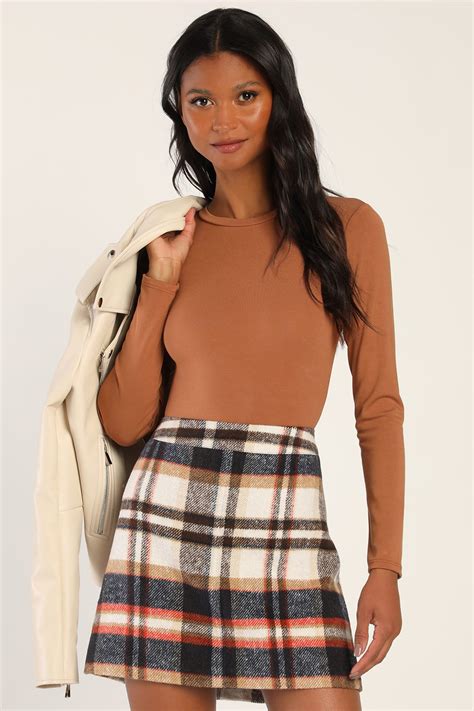 Navy Plaid Skirt - Plaid Print Mini Skirt - Flannel A-Line Skirt - Lulus