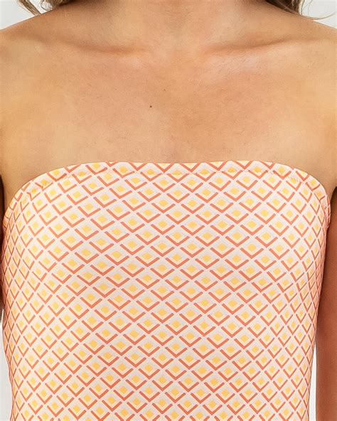 Shop Rhythm Cayman Geo Strapless One Piece Swimsuit In Mandarin - Fast ...