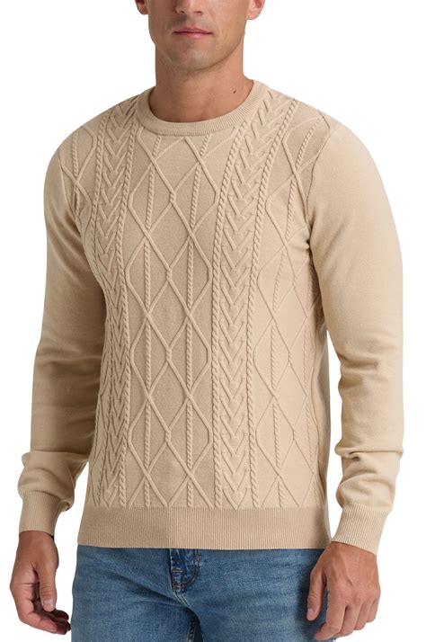 Iceglad Mens Sweater Crewneck Cable Knit Pullover Sweater Casual Twist ...