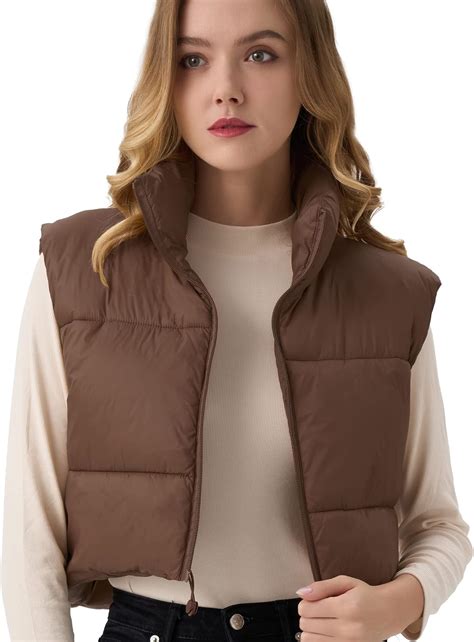 ANAYSN Women's Cropped Puffer Vest Lightweight Sleeveless Warm Vests ...