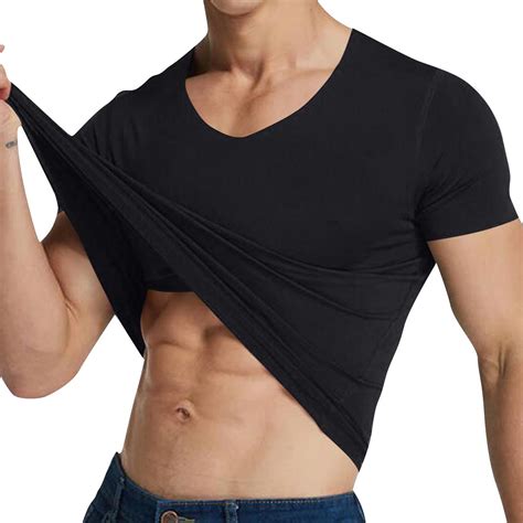 Yteetum Black Shirts for Men Summer Solid Color V-Neck Pullover T-Shirt ...