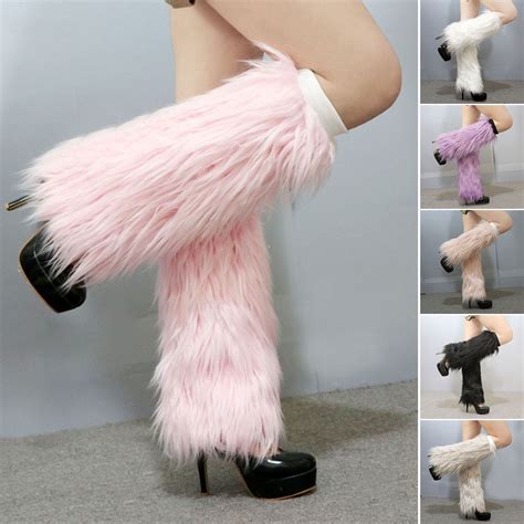 Bobasndm Faux Fur Leg Warmers Fur Heels Long Boots Cuff Cover, Furry ...
