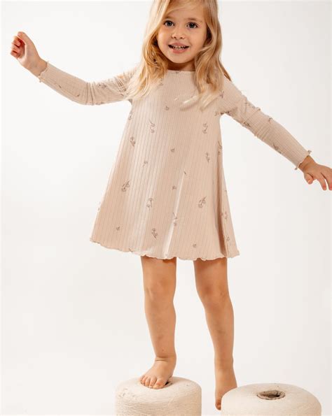 שמלה מסתובבת 100% כותנה מבד ריב מידה 5-6 שנים - ורוד פרחוני - הממלכה הקטנה