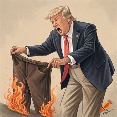 A caricature of Donald Trump holding up a pair of pants that are on ...
