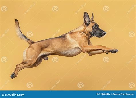Belgian Malinois Dog Jumping and Remaining in Mid-air, Studio Lighting ...