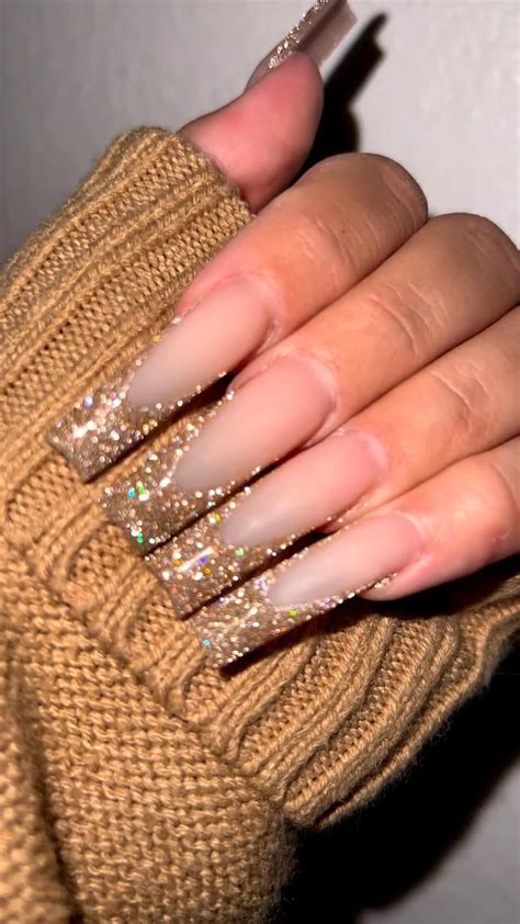 Glitter french tip nails long summer nails acrylic fall nails sparkly ...