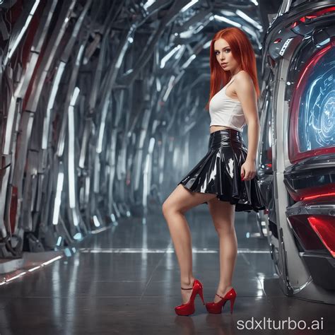 Futuristic RedHaired Woman in Mini Skirt and High Heels | SDXL Free Online
