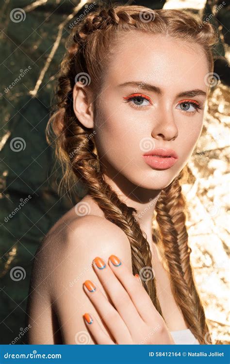 Portrait Of Young Beautiful Attractive Girl Model With Natural Fresh Beauty. Stock Photo - Image ...