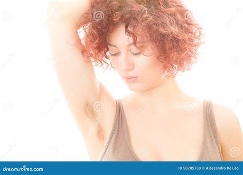 Woman with Hairy Armpit stock photo. Image of serious - 50705730