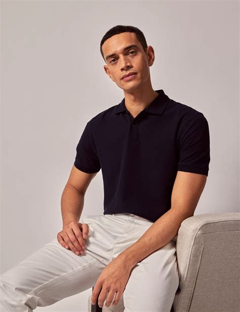 Men's Navy Mercerised Cotton Polo Shirt - Short Sleeve | Hawes and Curtis