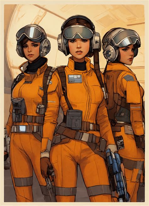 Lexica - Character design of several Star Wars female Rebel pilots.
