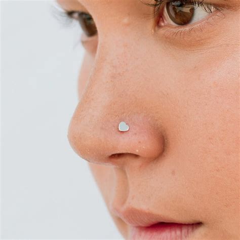 Heart L Nose Stud, 14k Gold Heart Nose Stud, 7 Mm by 7 Mm Bend or ...