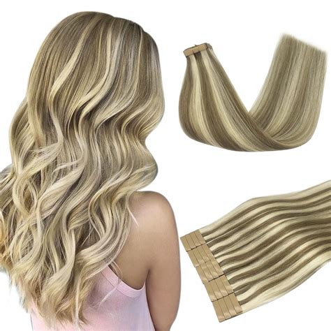 Amazon.com : DOORES Human Hair Extensions Tape in, Light Brown ...