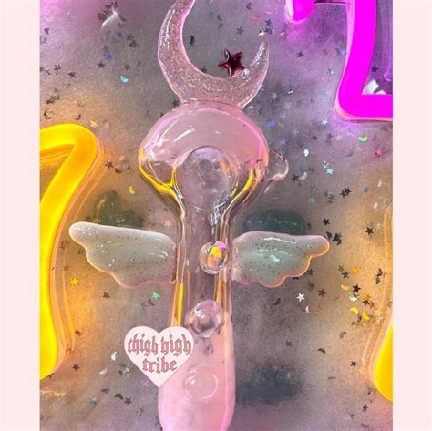 Sailor Moon Pink Glitter Star Wing Glass Hand Pipe, Glitter Pipe, Cloud ...