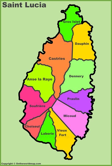 Saint Lucia District Map - Administrative divisions map of Saint Lucia ...