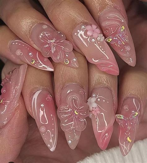 3D Flower Press on Nails: Hand-drawn Faux Gel Acrylic Nails - Etsy ...