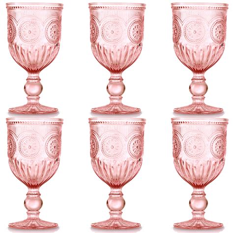 Pink Wine Glasses set of 6 pink goblets colored glassware pink ...
