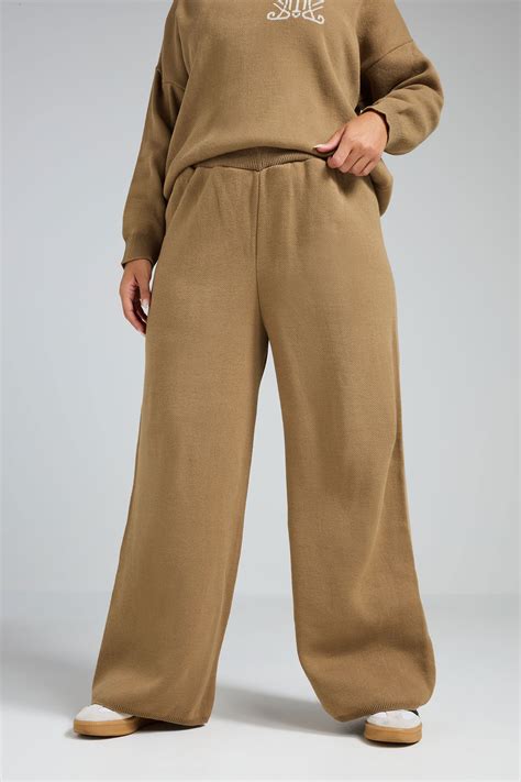 LIMITED COLLECTION Plus Size Natural Brown Wide Leg Knitted Trousers ...