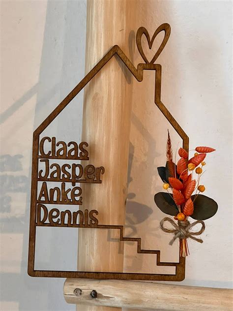 House With Name, Wooden House Personalized, Dried Flowers Personalized ...