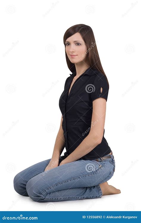 Woman sitting on her knees stock photo. Image of beautiful - 12556892