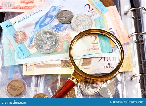 Numismatic Coins with Magnifying Glass Stock Image - Image of loupe ...