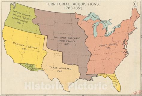 Historical Map, Territorial acqusitions, 1783-1853, Vintage Wall Art ...