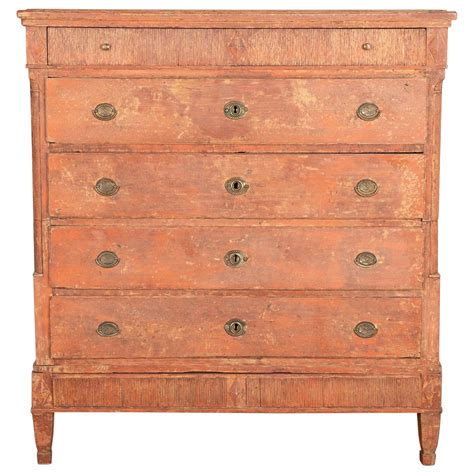 Original Red Painted Tall Chest of Five Drawers, Sweden circa 1800 For ...