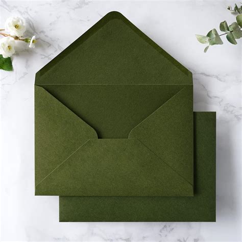 PONATIA 50 PCS/Pack A7 Envelopes, 5.25 x 7.5'' Olive Green Envelopes ...