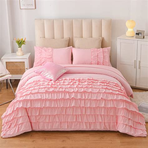 Amazon.com: Holawakaka Shabby Chic Ruffles Comforter Set 6pcs,Full Size ...