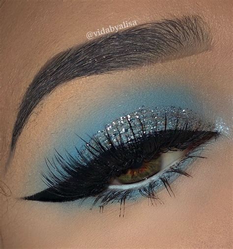 Icy baby blue silver glitter makeup look | Blue eyeshadow makeup, Prom ...