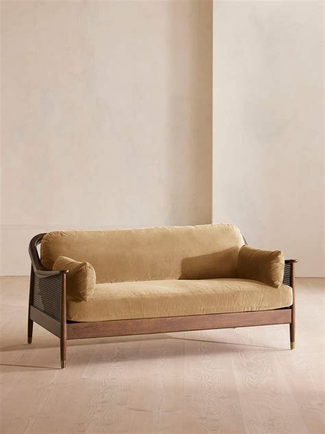 Atlanta Three Seater Sofa, Velvet, Camel - Soho Home