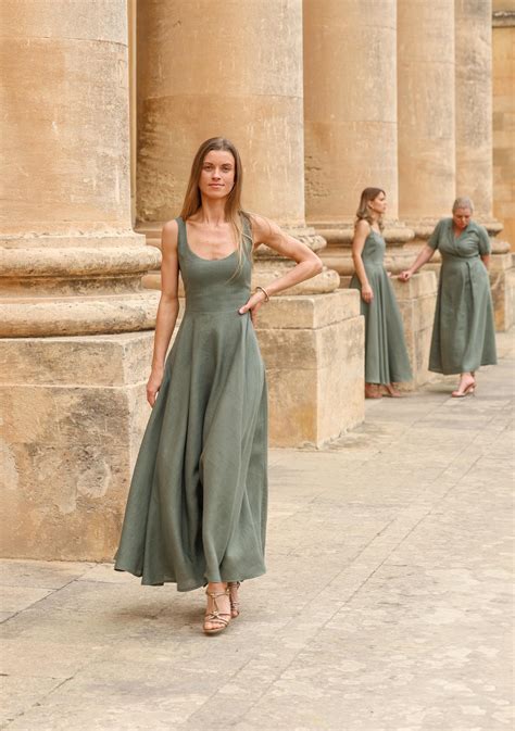 Linen Bridesmaid Dress: Maxi Corset Gown, Full Circle Skirt in 2025 | Bridesmaid dresses, Circle ...