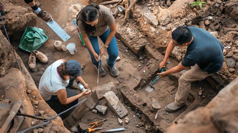 Premium Photo | Three archaeologists are carefully working at a dig ...