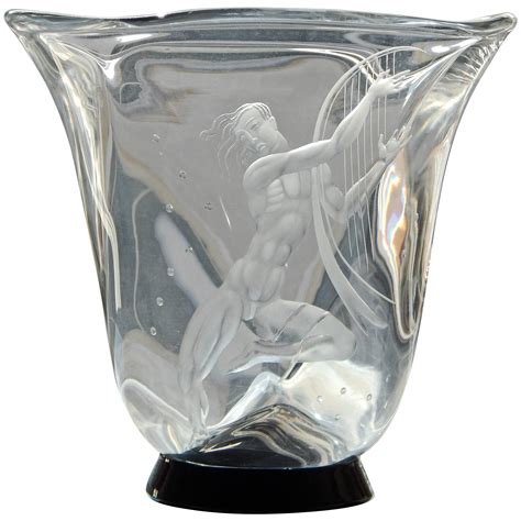 "Nude Male with Harp", Quintessential Art Deco Engraved Glass Vase by Lindstrand For Sale at ...