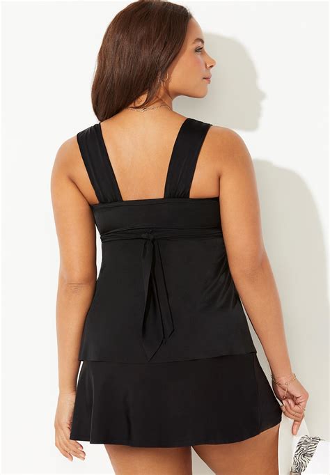 Sweetheart Draped Tankini Set with Skirt | Black | Black | Swimsuits ...