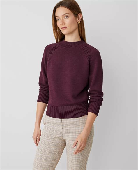 Ribbed Mock Neck Raglan Sweater