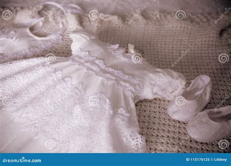 White Baptism Christening Dress for Girl Stock Image - Image of ...