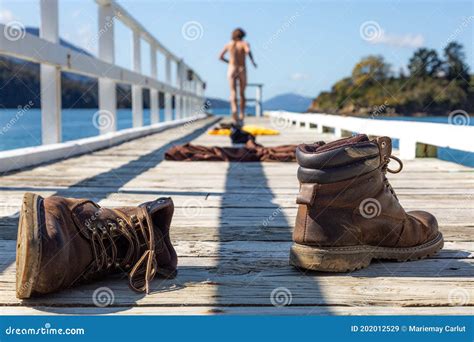 Young Naked Man Running On Dock Royalty-Free Stock Photography ...