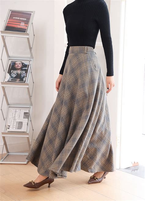 Women's Long Wool Maxi Plaid Skirt Wool Maxi Skirt Women - Etsy